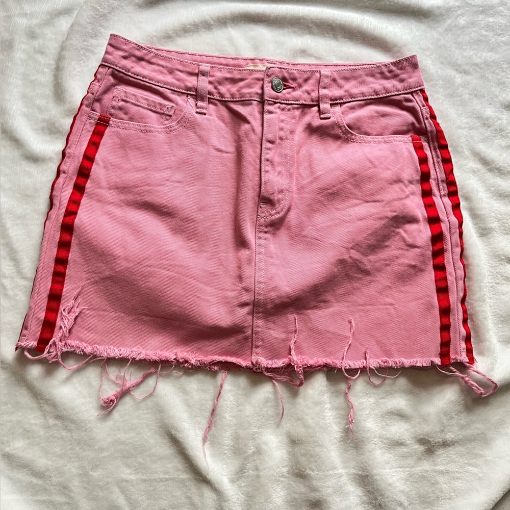 Pacsun Pink Jean Skirt With Red Stripes